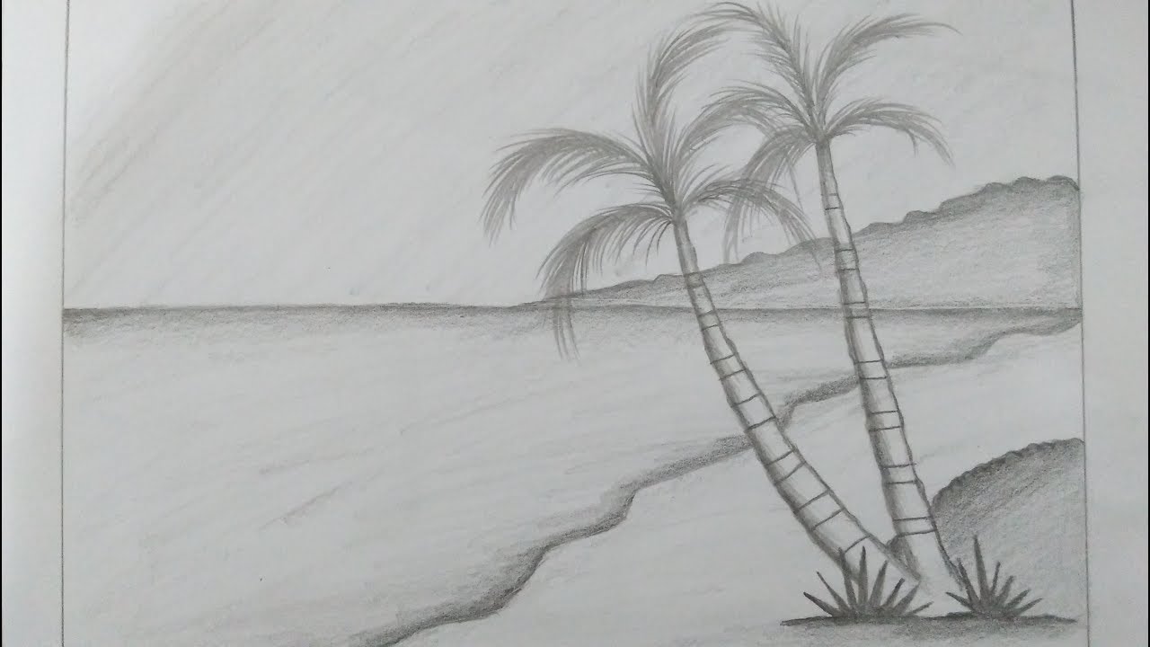 Detail Sketsa Gambar Pemandangan Pantai Nomer 8