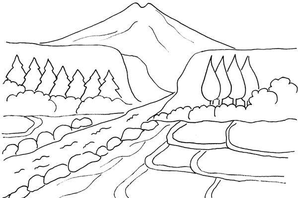 Detail Sketsa Pemandangan Alam Pedesaan Nomer 34