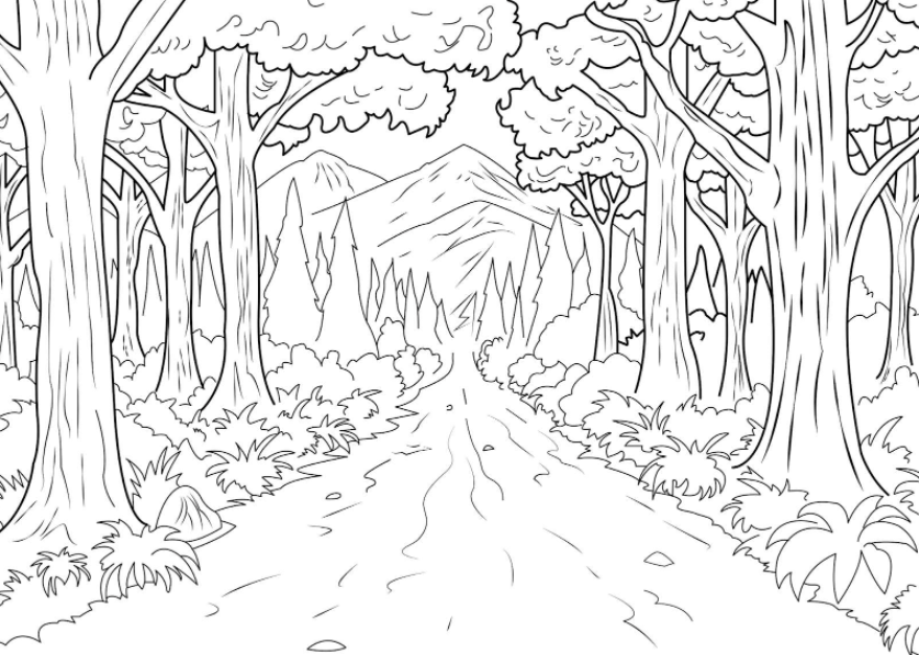 Detail Sketsa Pemandangan Hutan Nomer 44