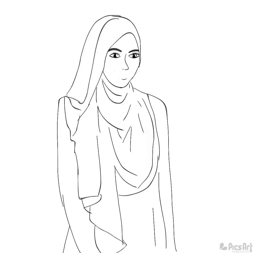 Detail Sketsa Perempuan Berjilbab Nomer 10