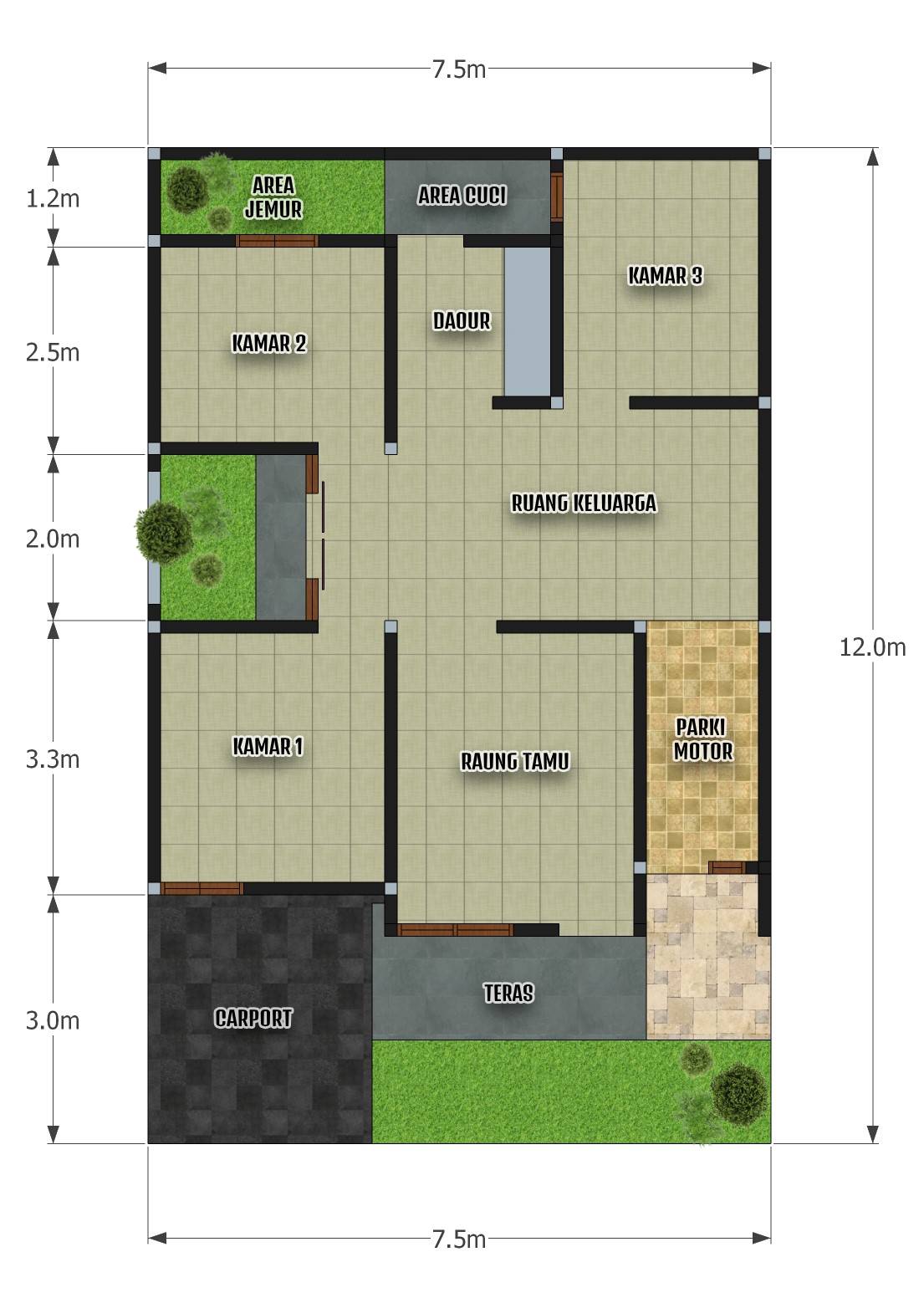 Detail Sketsa Rumah Kamar 3 Nomer 46
