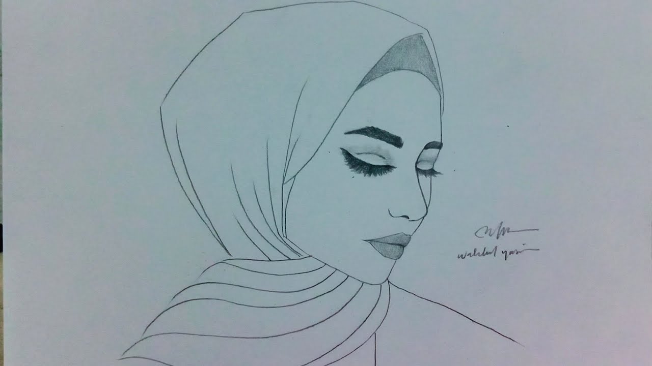 Detail Sketsa Wanita Berhijab Dari Samping Nomer 28