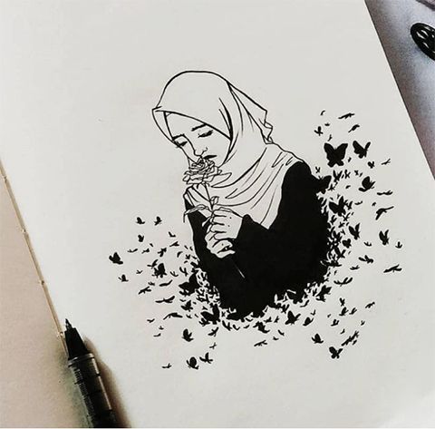 Detail Sketsa Wanita Cantik Berhijab Nomer 11