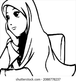 Detail Sketsa Wanita Muslimah Nomer 4