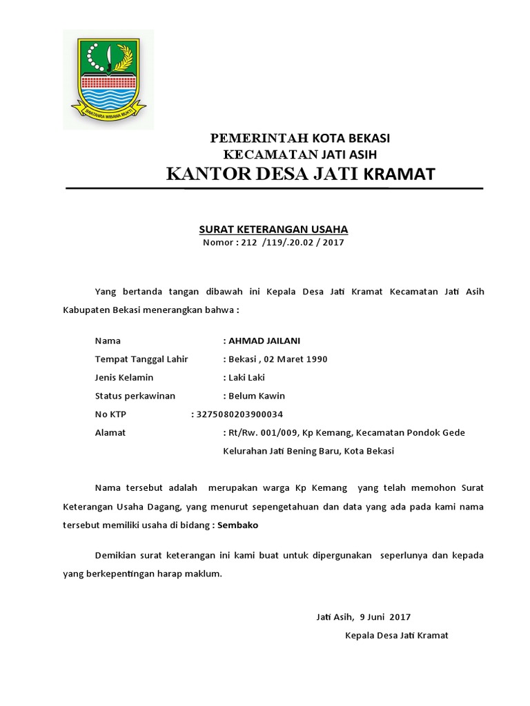 Detail Sku Surat Keterangan Usaha Nomer 14