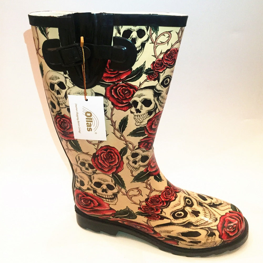 Detail Skull And Roses Rain Boots Nomer 22