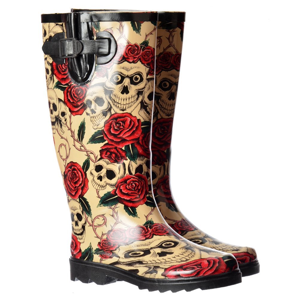 Detail Skull And Roses Rain Boots Nomer 23