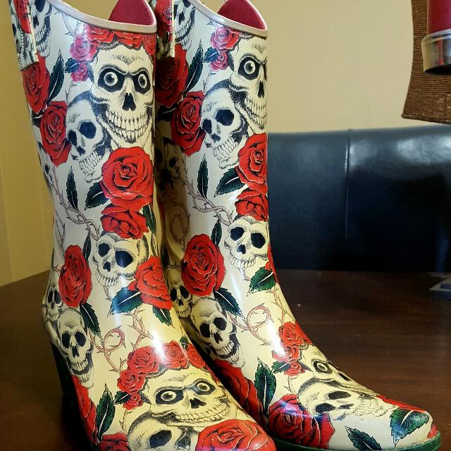 Detail Skull And Roses Rain Boots Nomer 32