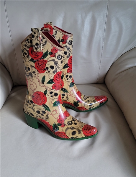 Detail Skull And Roses Rain Boots Nomer 39