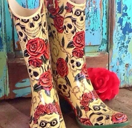 Detail Skull And Roses Rain Boots Nomer 42