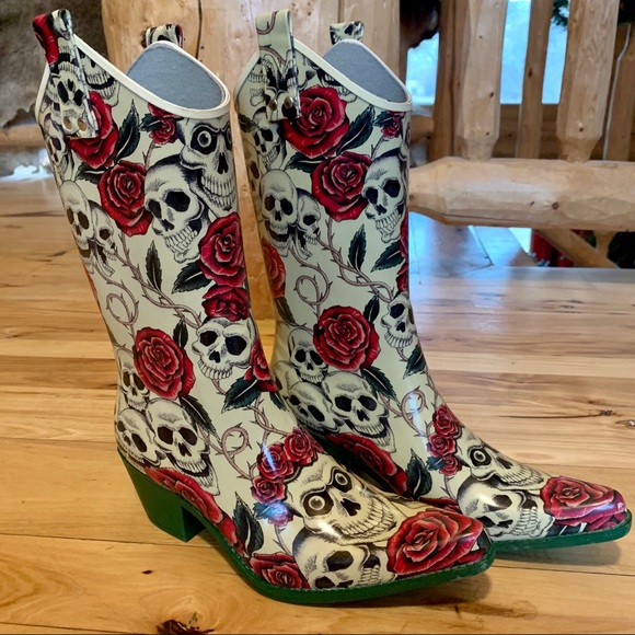 Detail Skull And Roses Rain Boots Nomer 7