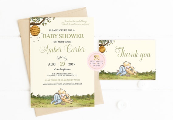 Detail Winnie The Pooh Baby Shower Thank You Cards Nomer 27