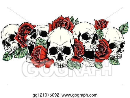 Detail Skull With Roses Clipart Nomer 16