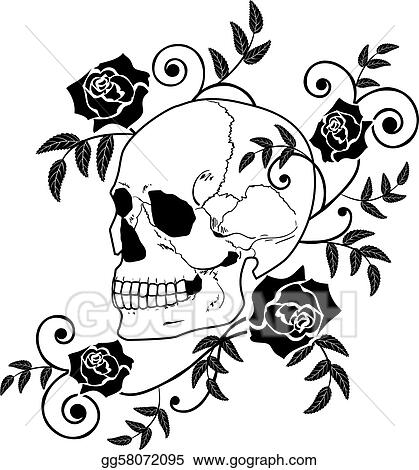 Detail Skull With Roses Clipart Nomer 23