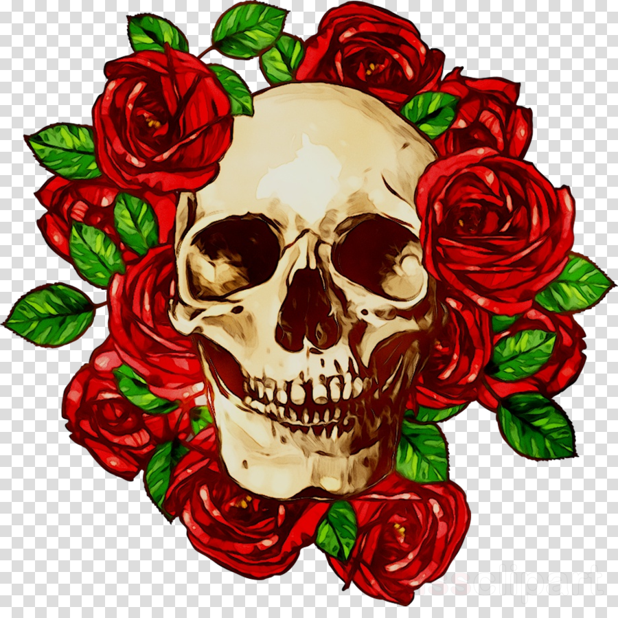 Detail Skull With Roses Clipart Nomer 32