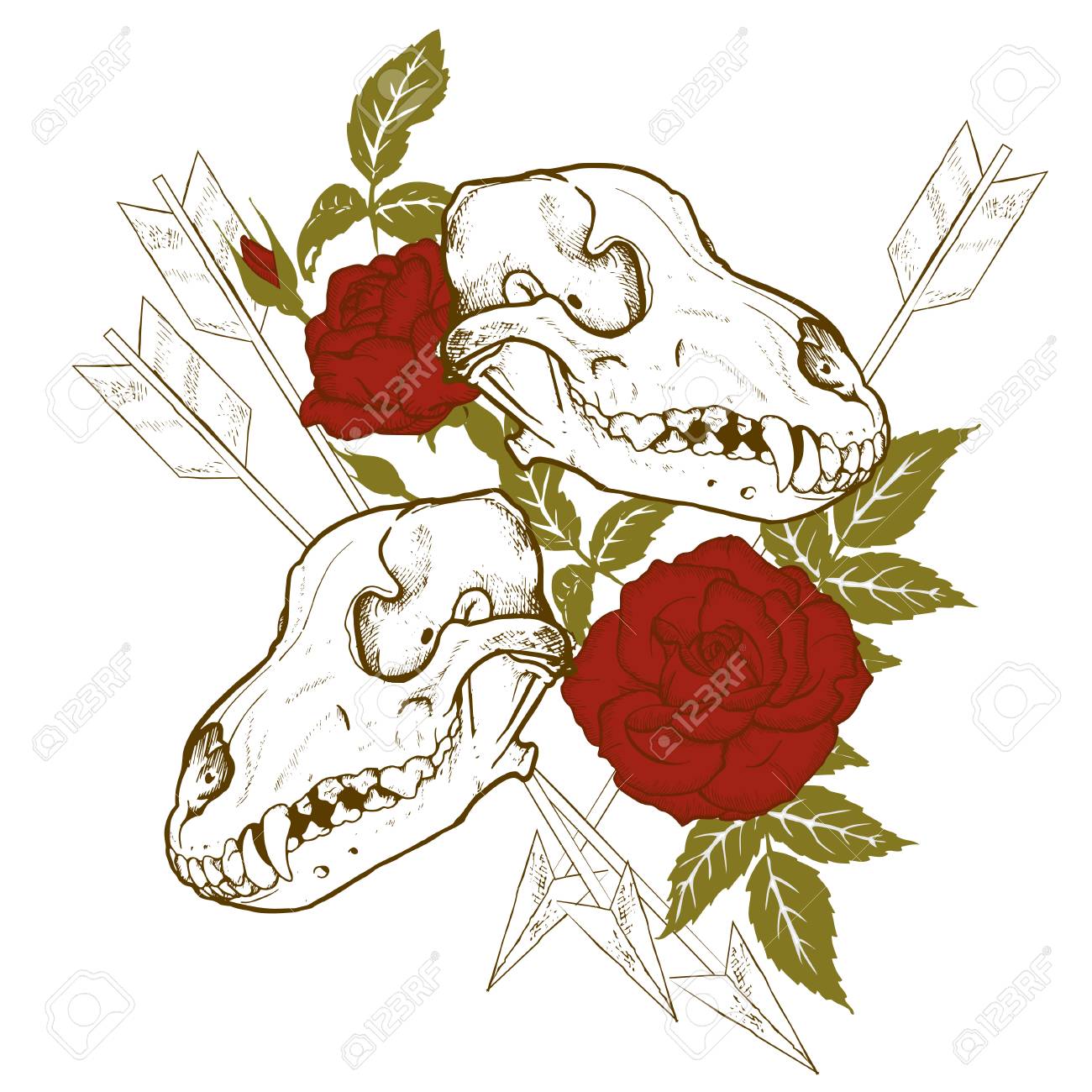 Detail Skull With Roses Clipart Nomer 39