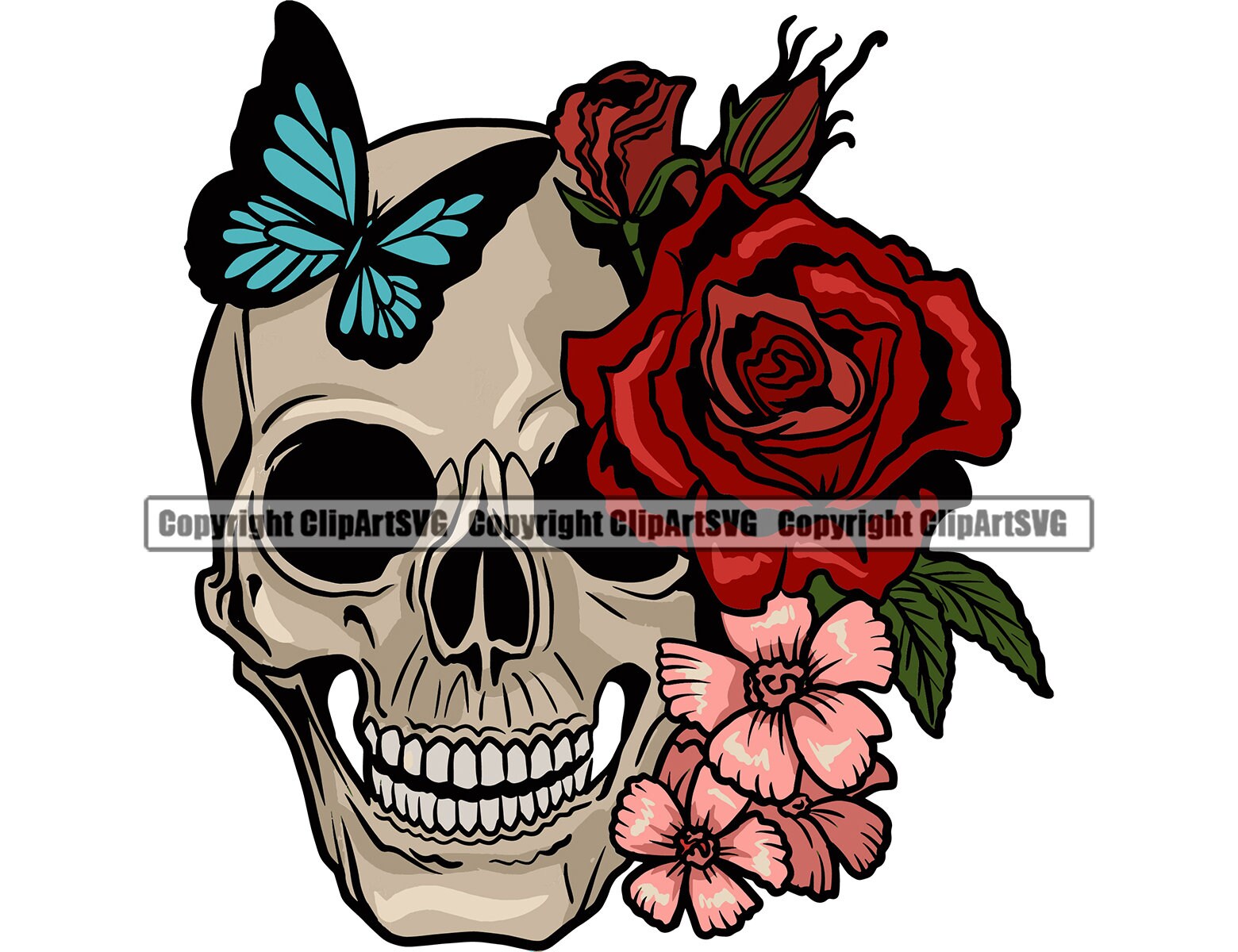 Detail Skull With Roses Clipart Nomer 41