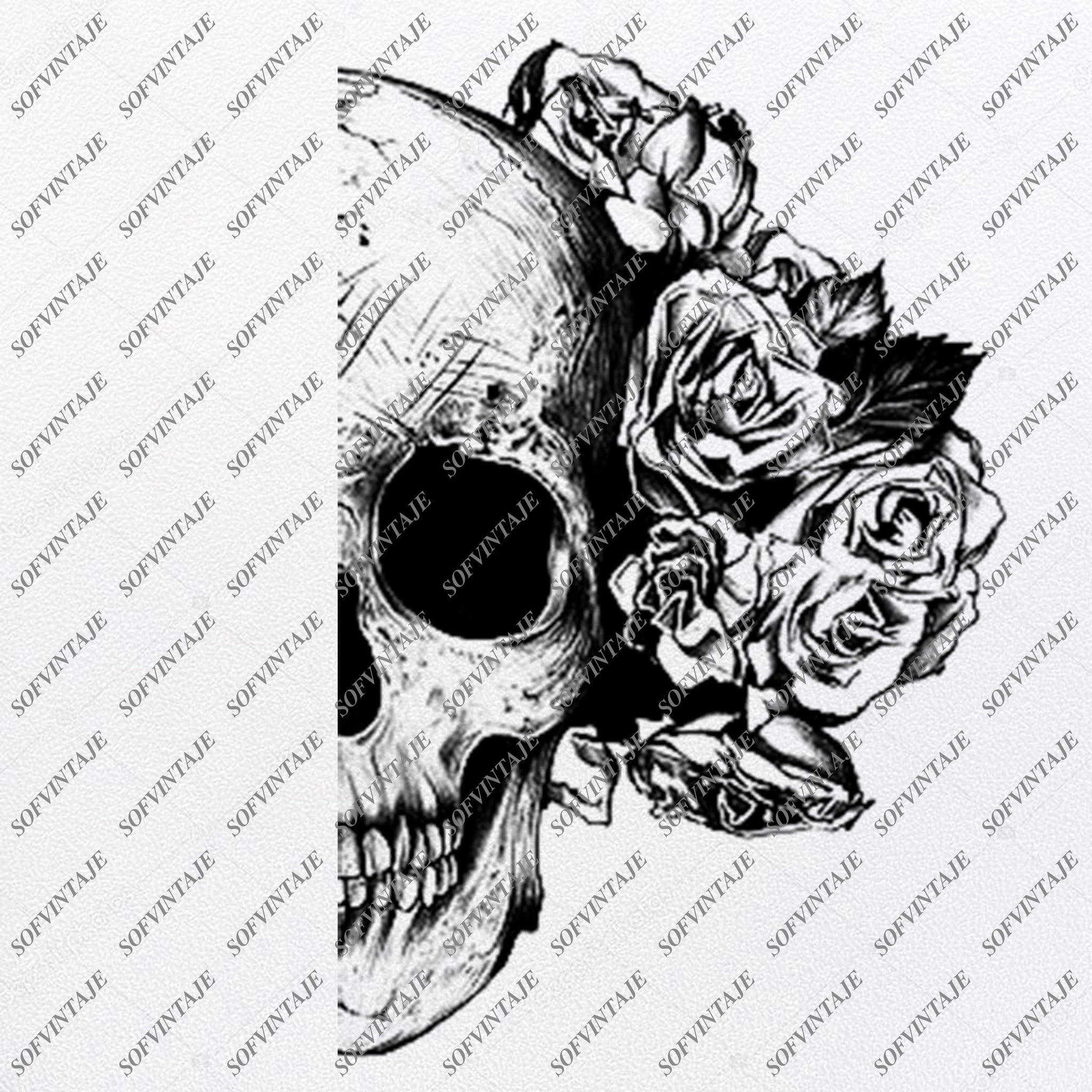 Detail Skull With Roses Clipart Nomer 51