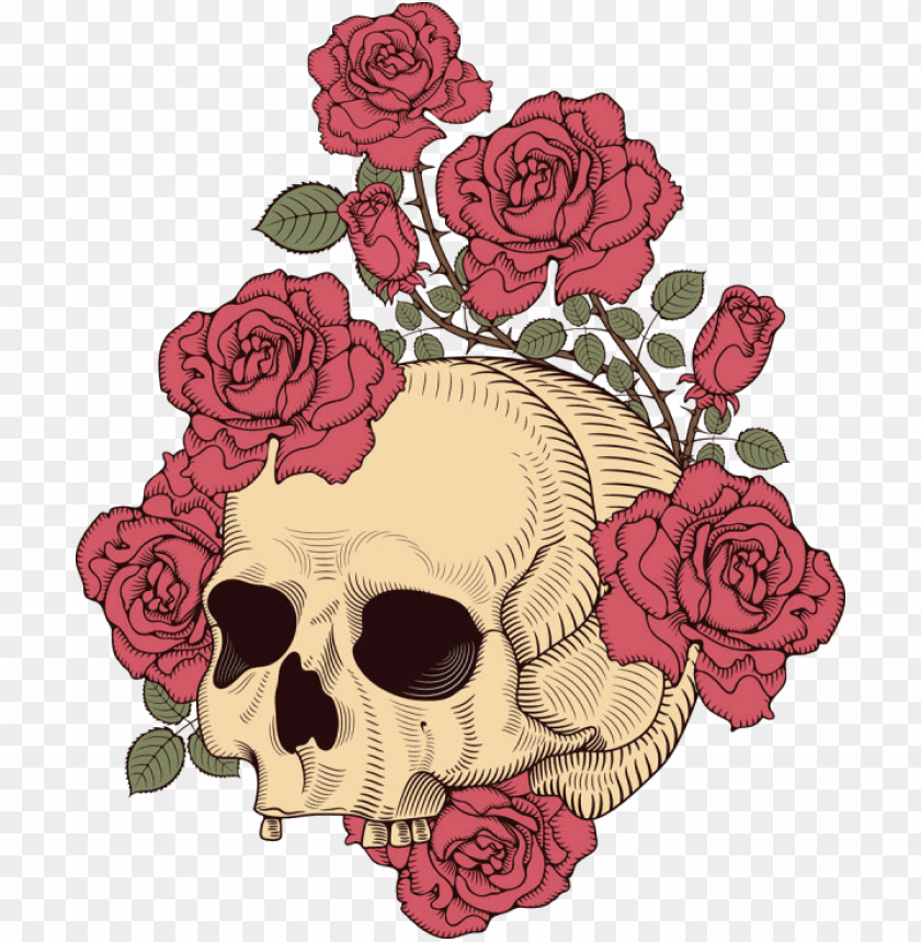 Detail Skull With Roses Clipart Nomer 6
