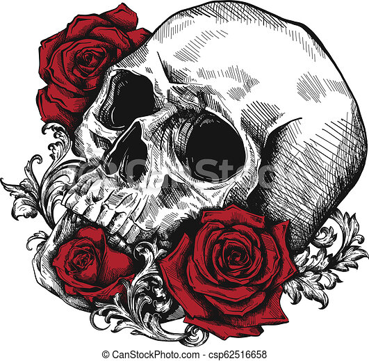 Detail Skull With Roses Clipart Nomer 8