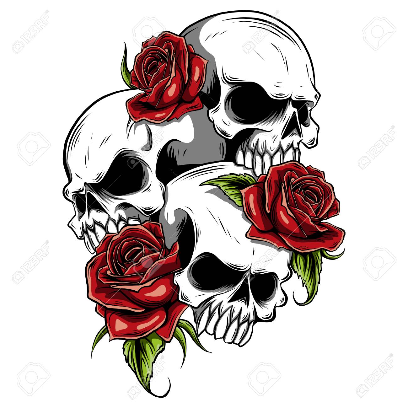 Detail Skull With Roses Clipart Nomer 9