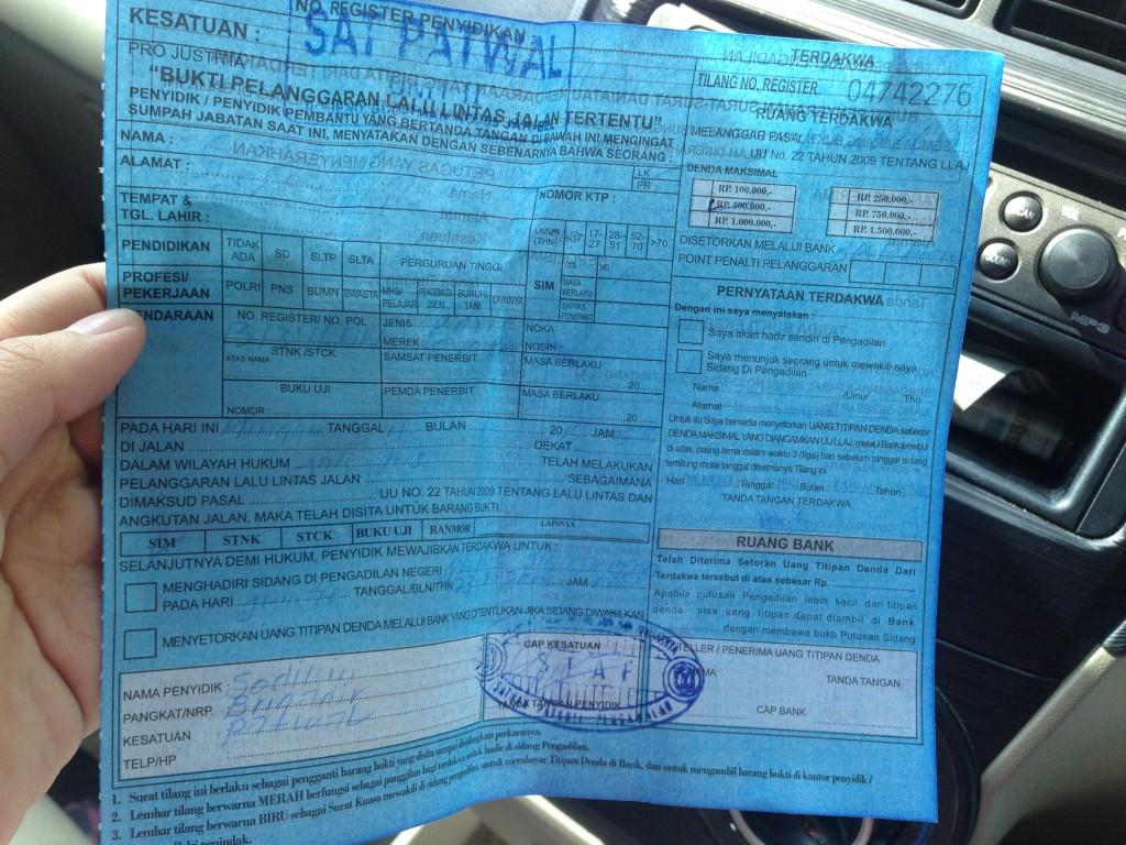 Detail Slip Biru Surat Tilang Nomer 23