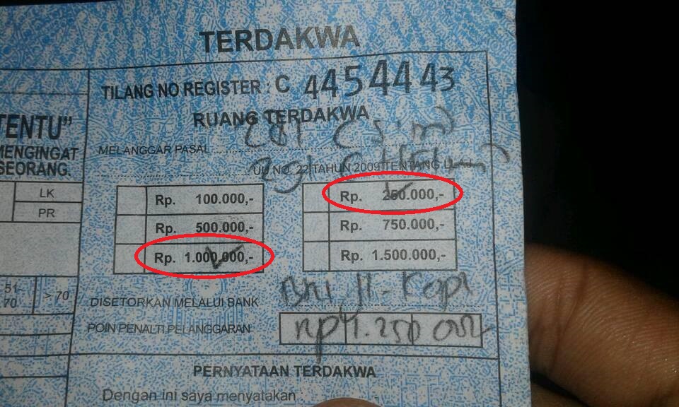 Detail Slip Biru Surat Tilang Nomer 34