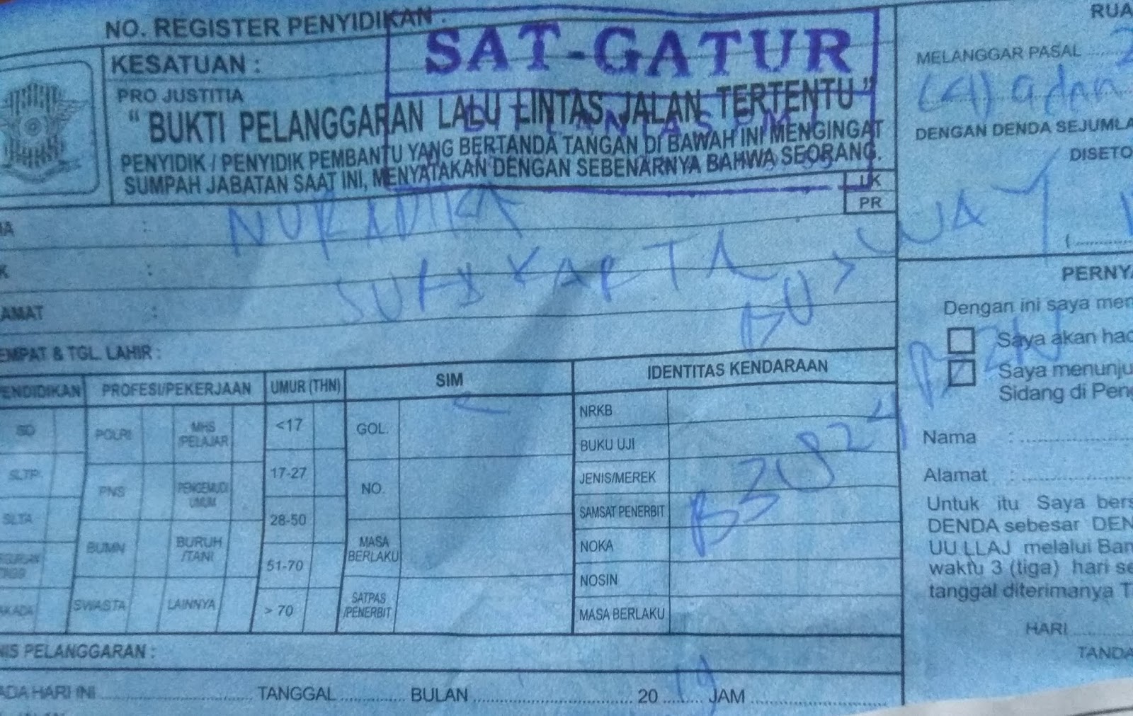 Detail Slip Biru Surat Tilang Nomer 36