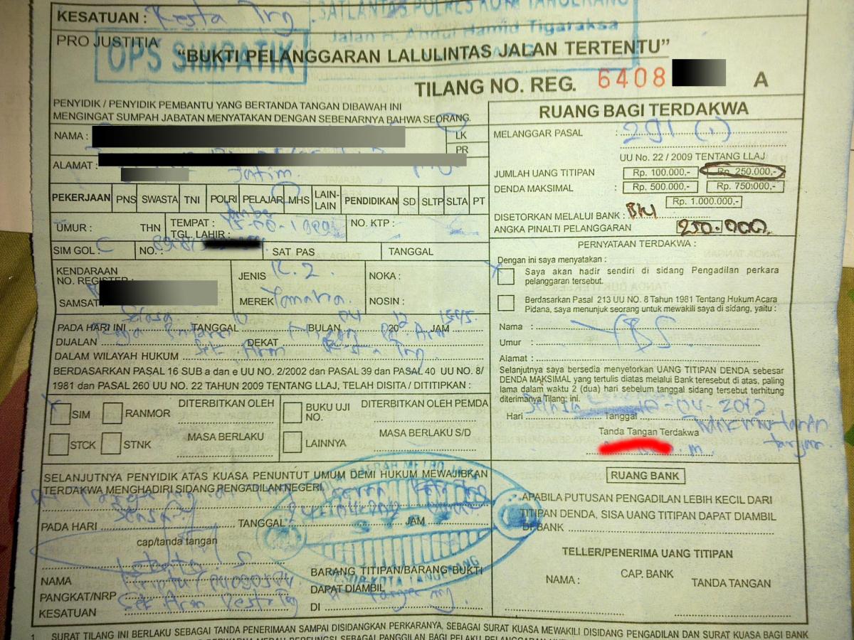 Detail Slip Biru Surat Tilang Nomer 39