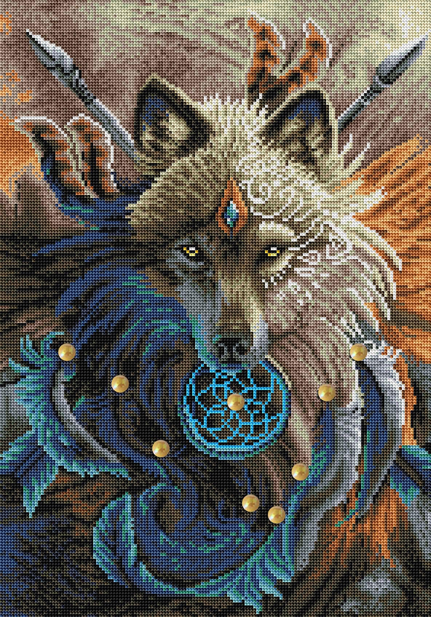 Detail Wolf Dreamcatcher Diamond Painting Nomer 13