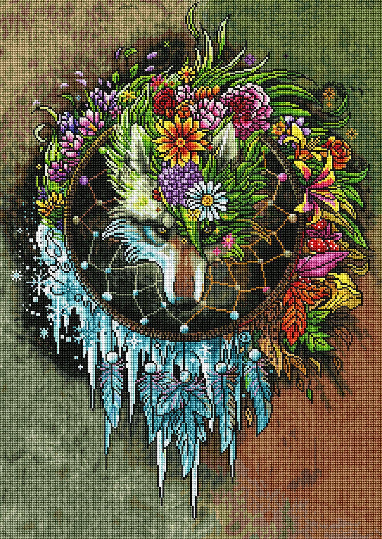 Detail Wolf Dreamcatcher Diamond Painting Nomer 51