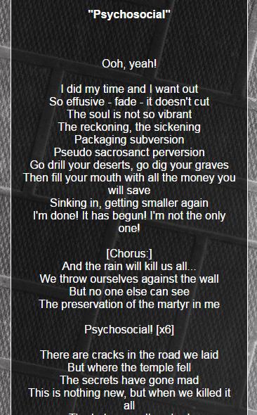 Detail Slipknot Psychosocial Lyric Nomer 30