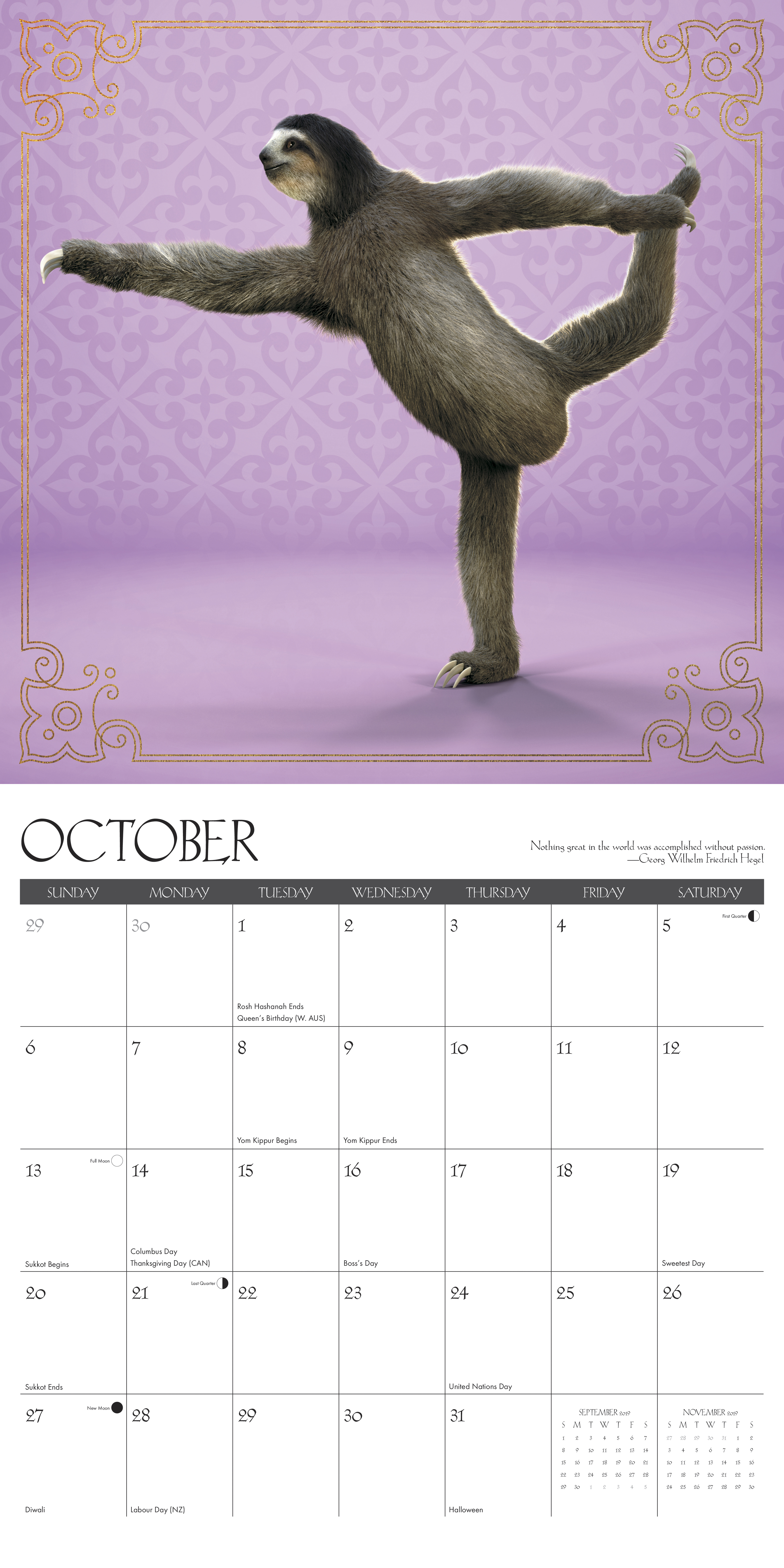 Detail Sloth Yoga Calendar Nomer 35