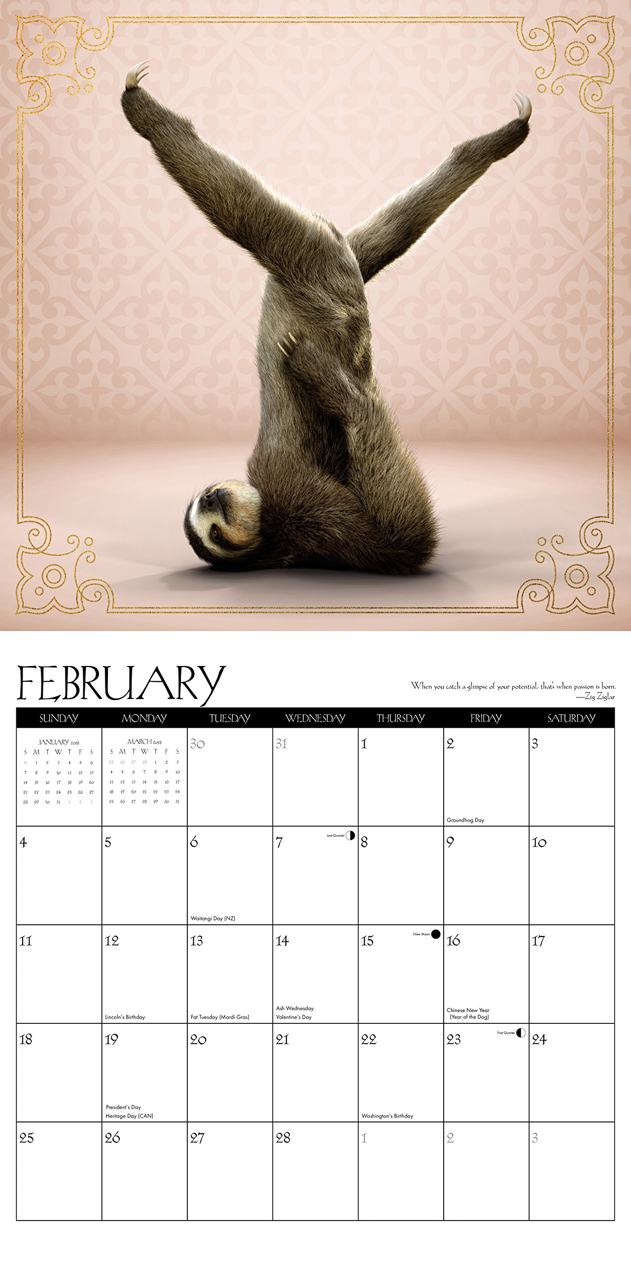 Detail Sloth Yoga Calendar Nomer 10