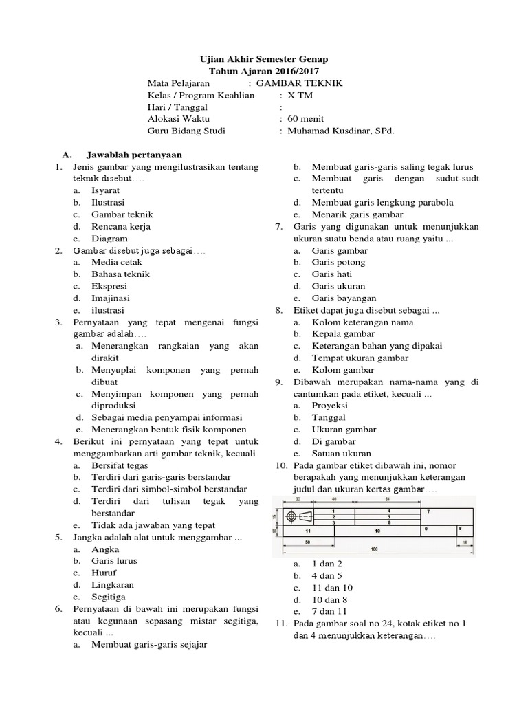 Detail Soal Gambar Teknik Nomer 14