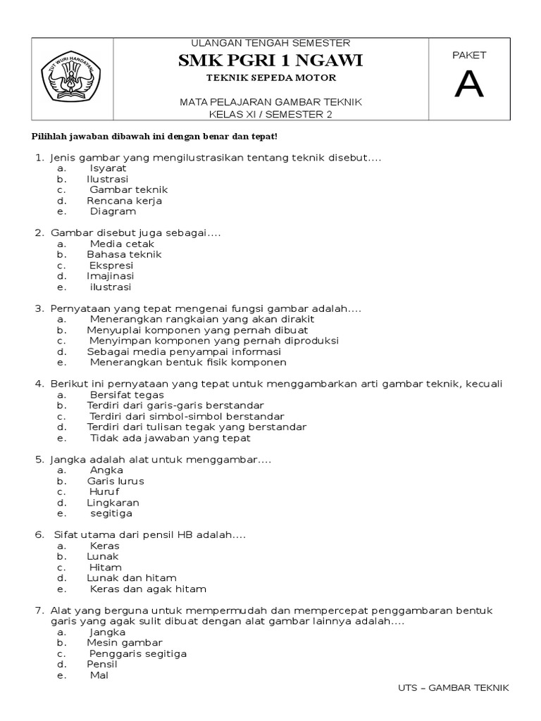 Detail Soal Gambar Teknik Nomer 7