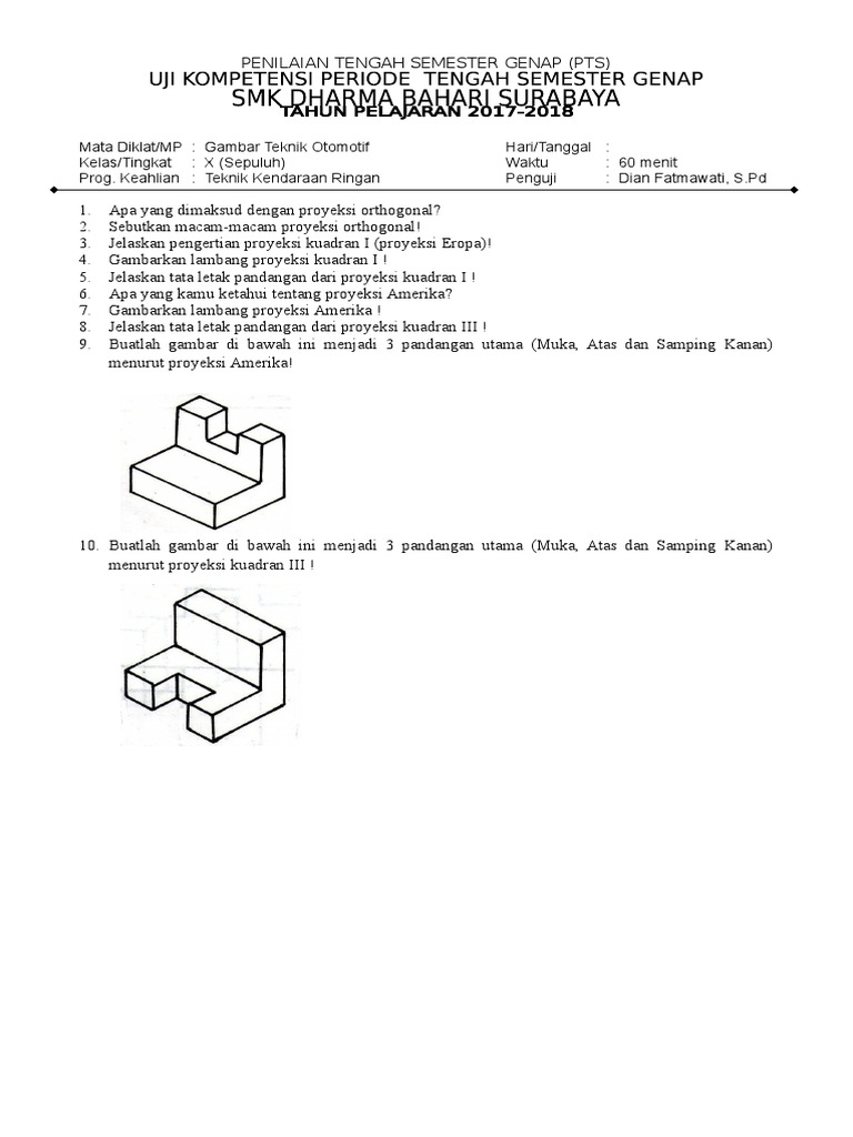 Detail Soal Gambar Teknik Otomotif Nomer 4