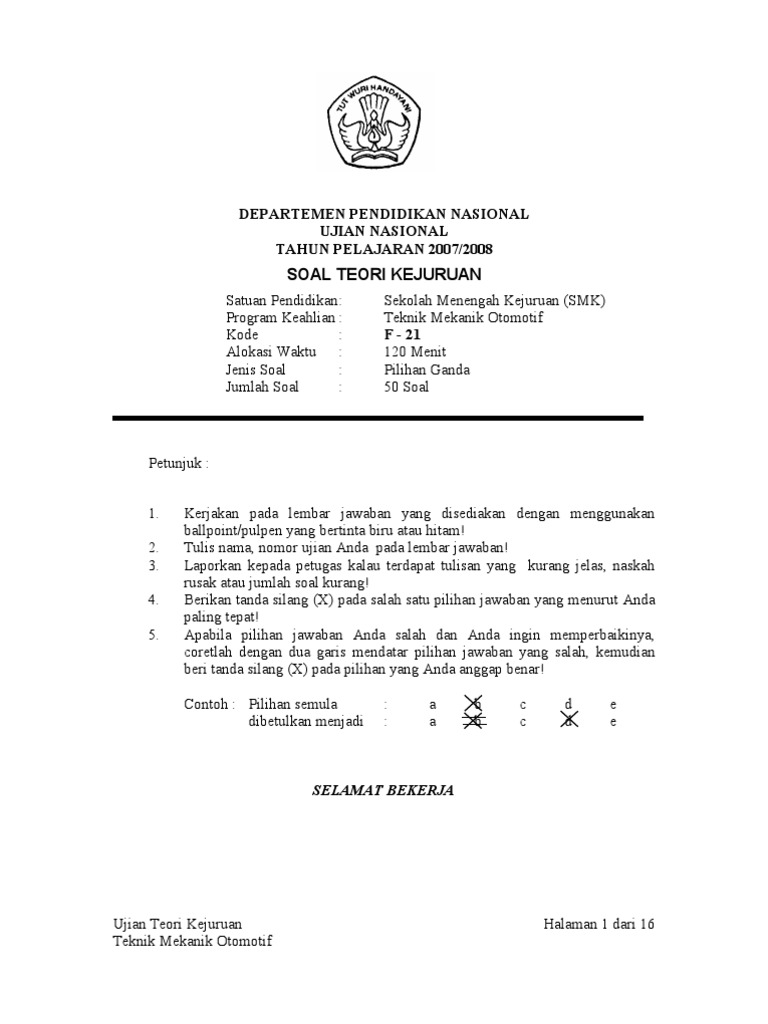 Detail Soal Gambar Teknik Otomotif Nomer 46