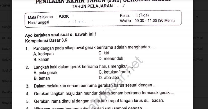 Detail Soal Penjaskes Sd Bergambar Nomer 26