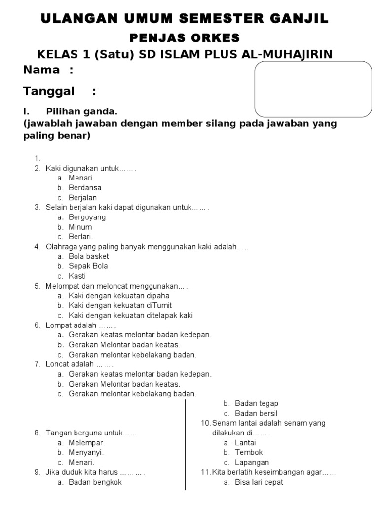 Detail Soal Penjaskes Sd Bergambar Nomer 6