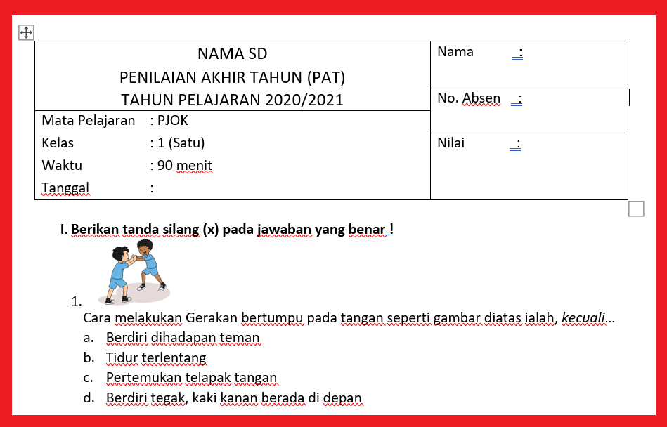 Detail Soal Penjaskes Sd Bergambar Nomer 10