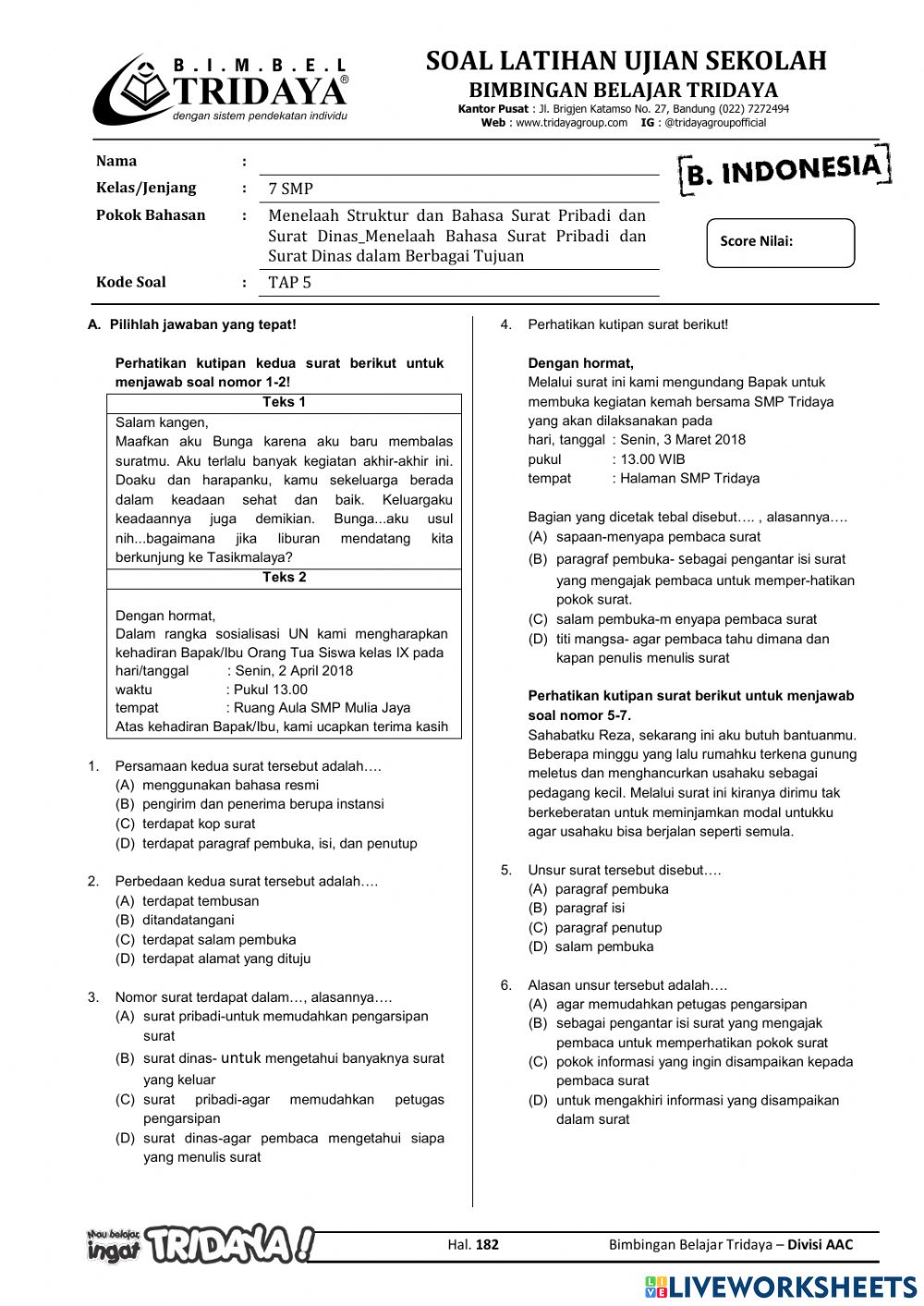 Detail Soal Tentang Surat Pribadi Nomer 24