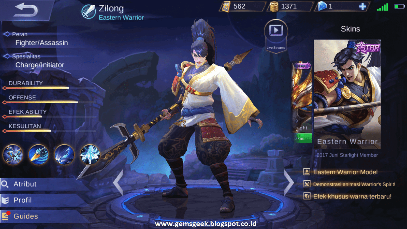 Detail Zhao Yun Mobile Legend Nomer 17