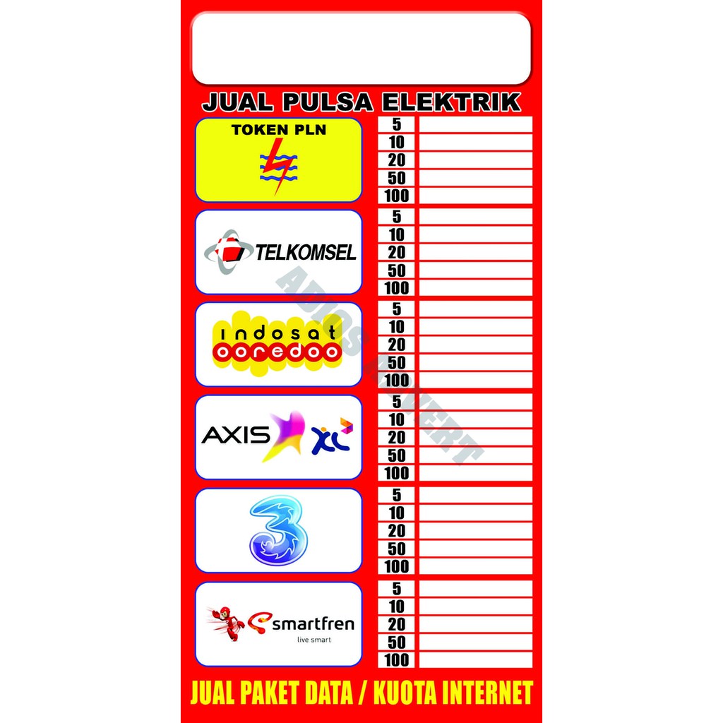 Detail Spanduk Daftar Harga Pulsa Nomer 8