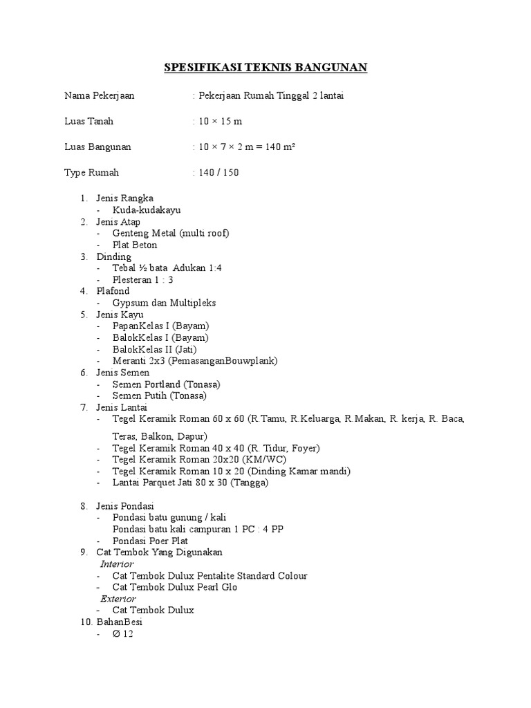 Detail Spesifikasi Bangunan Rumah Nomer 10