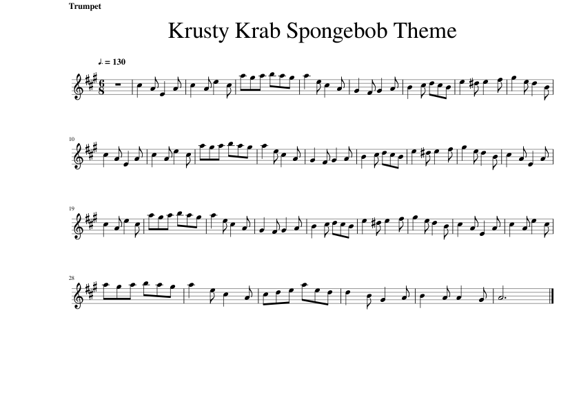 Spongebob Trumpet Sheet Music - KibrisPDR