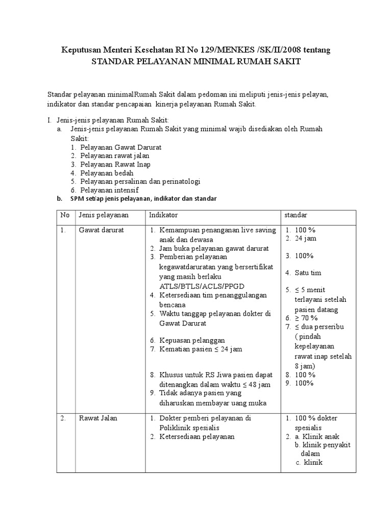 Detail Standar Pelayanan Minimal Rumah Sakit Tipe C Nomer 2
