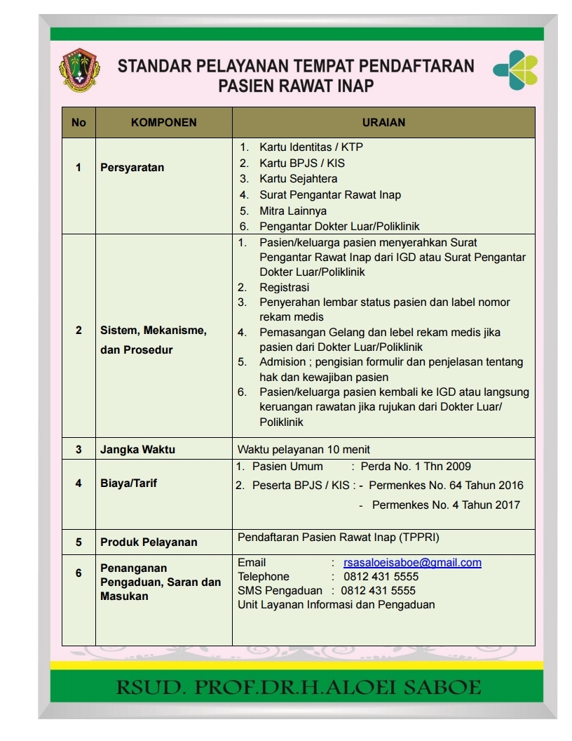 Detail Standar Pelayanan Rumah Sakit Nomer 9