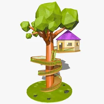 Detail Cartoon Tree 3d Model Nomer 11