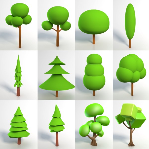 Detail Cartoon Tree 3d Model Nomer 6